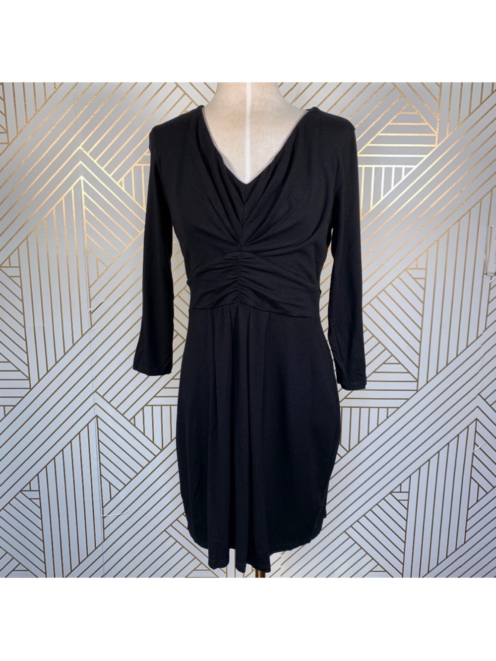 Boden Gathered Band Tunic Dress in Black WL846